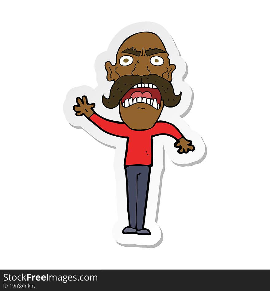 Sticker Of A Cartoon Angry Old Man