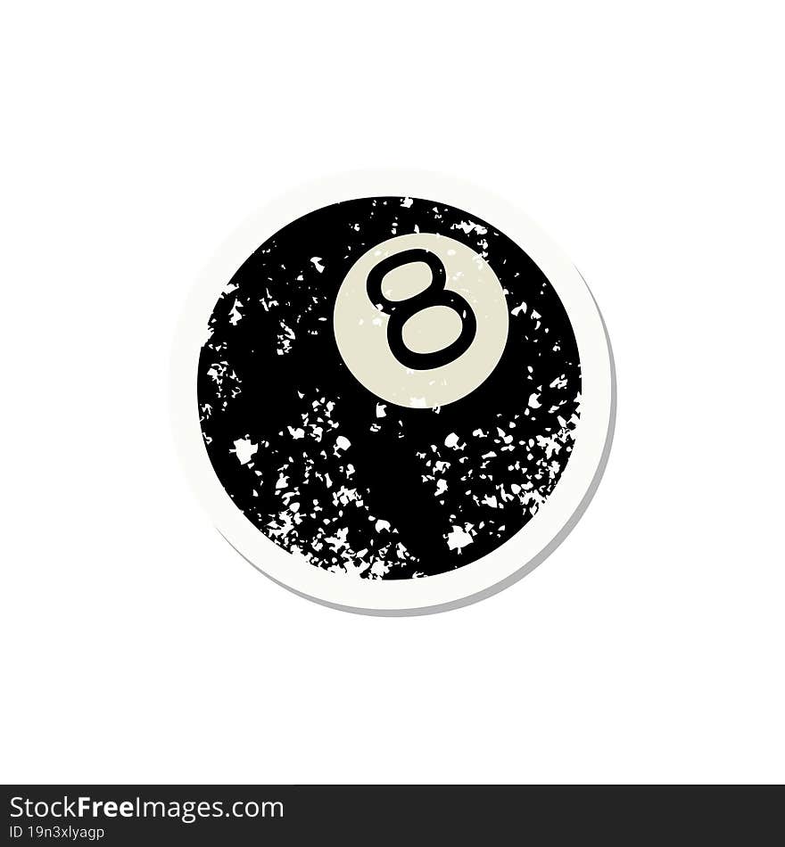 traditional distressed sticker tattoo of a 8 ball