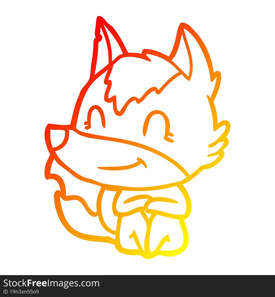 warm gradient line drawing friendly cartoon wolf