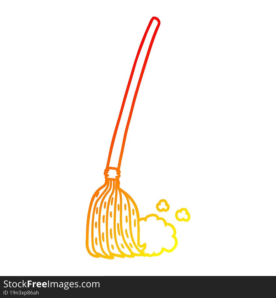 Warm Gradient Line Drawing Cartoon Broom Sweeping