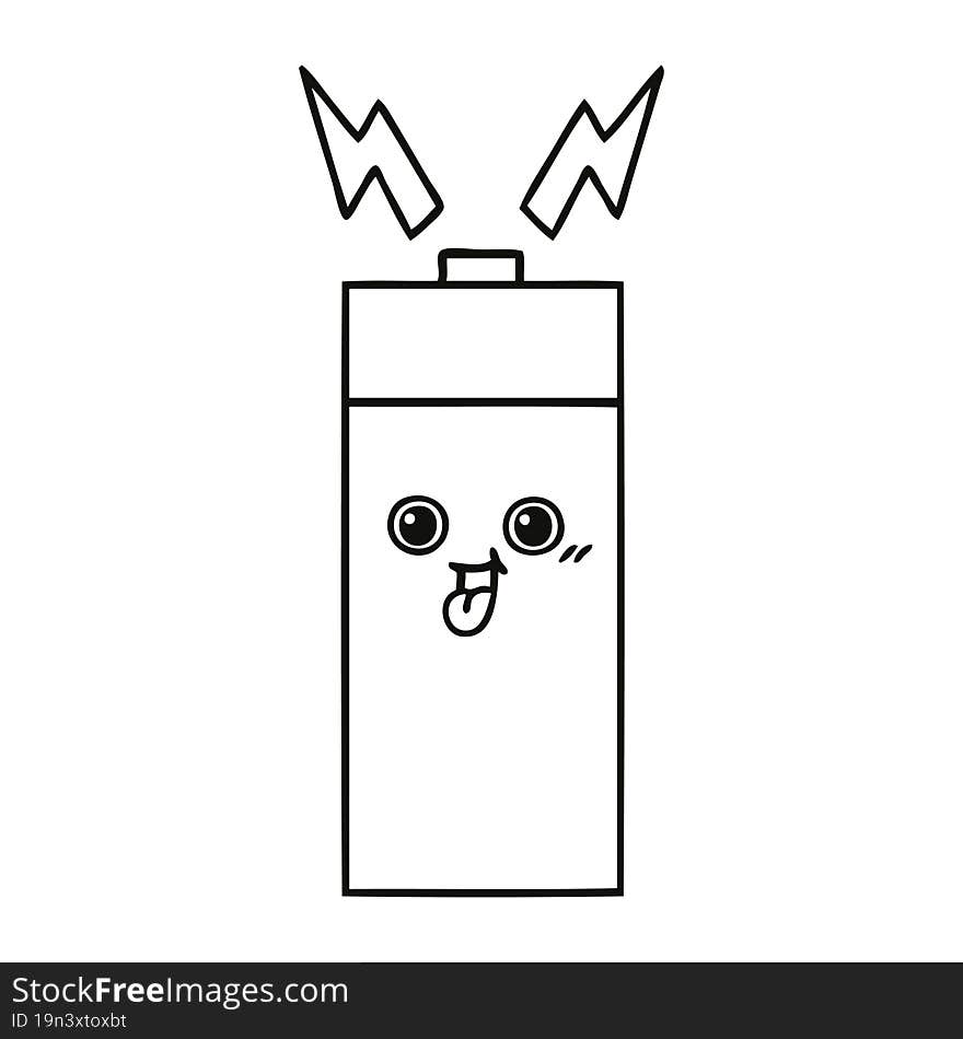 line drawing cartoon of a battery. line drawing cartoon of a battery