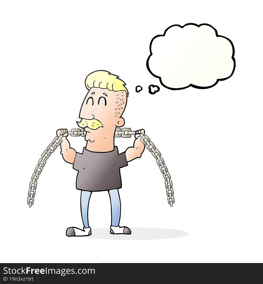 Thought Bubble Cartoon Man Lifting Chain