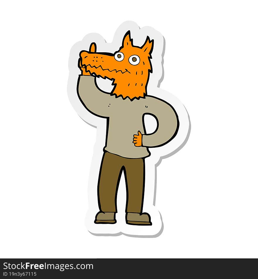 sticker of a cartoon fox man with idea