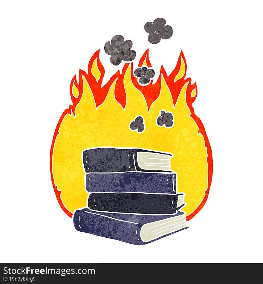 retro cartoon stack of books burning