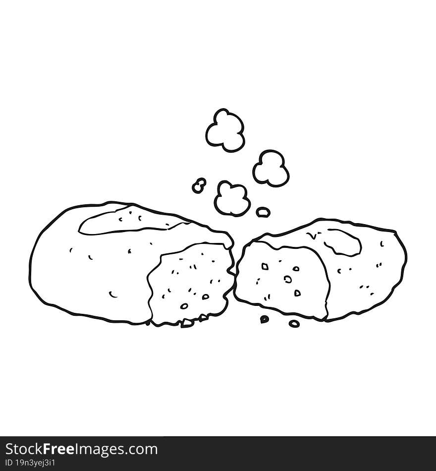 freehand drawn black and white cartoon bread