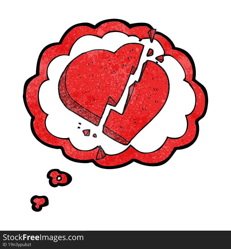 thought bubble textured cartoon broken heart symbol