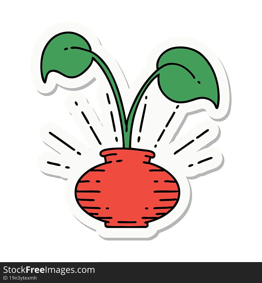 sticker of tattoo style houseplant in vase