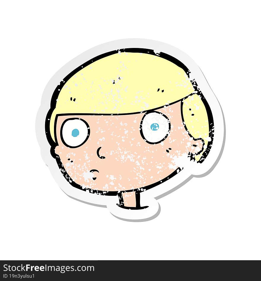 retro distressed sticker of a cartoon boy staring