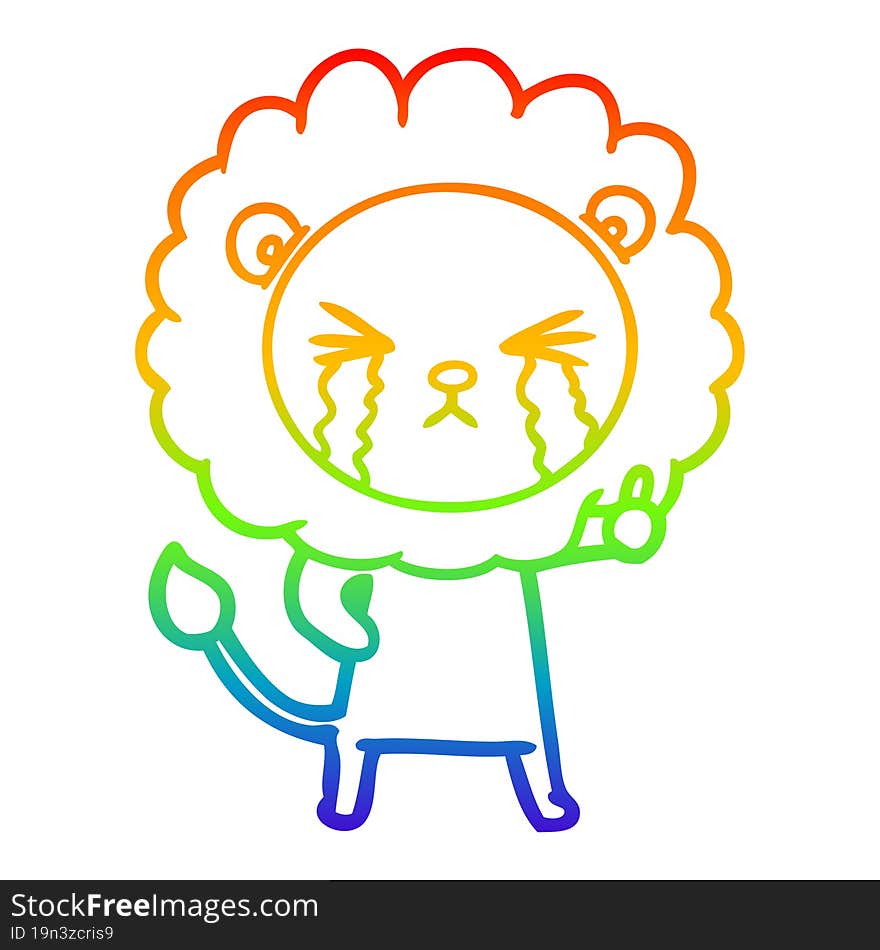 rainbow gradient line drawing cartoon crying lion