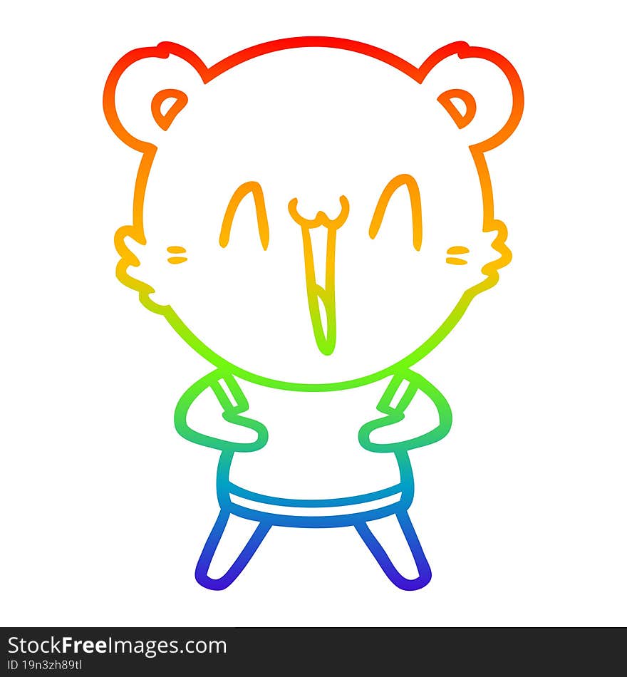 Rainbow Gradient Line Drawing Happy Polar Bear Cartoon