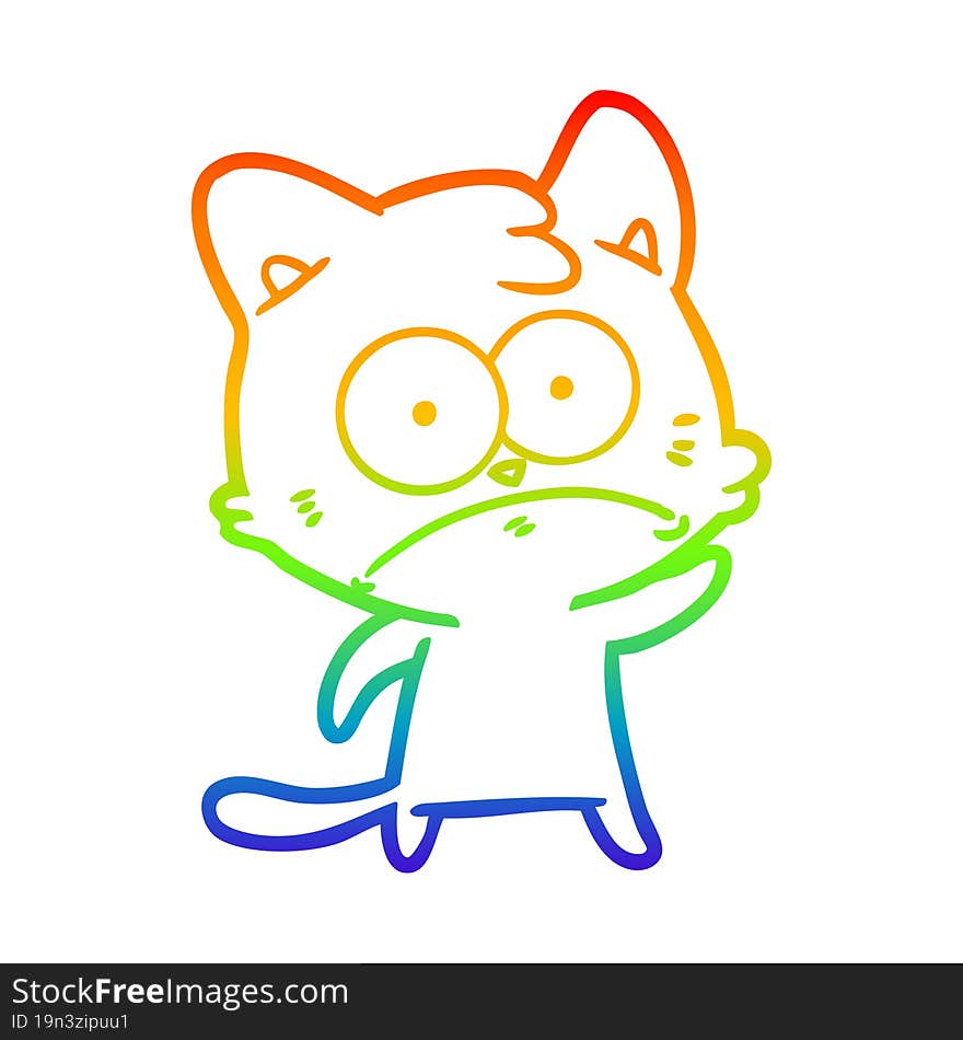 rainbow gradient line drawing cartoon nervous cat