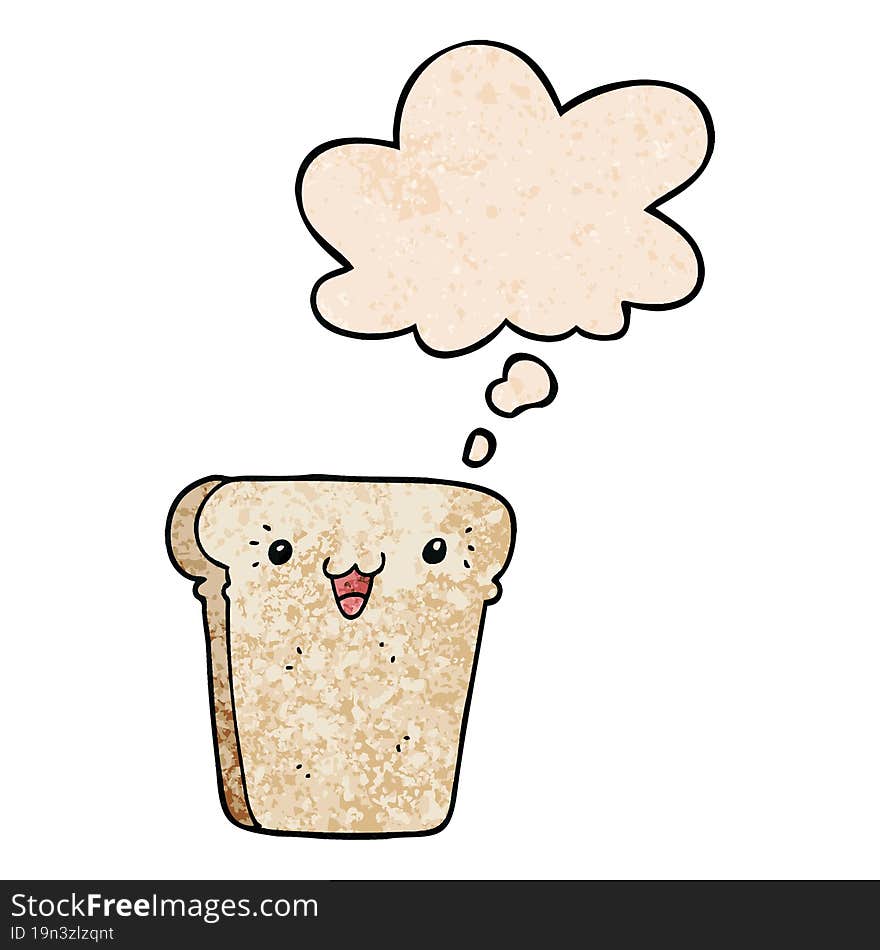 cartoon slice of bread and thought bubble in grunge texture pattern style