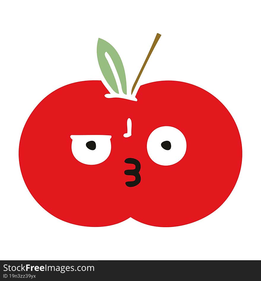 flat color retro cartoon red apple