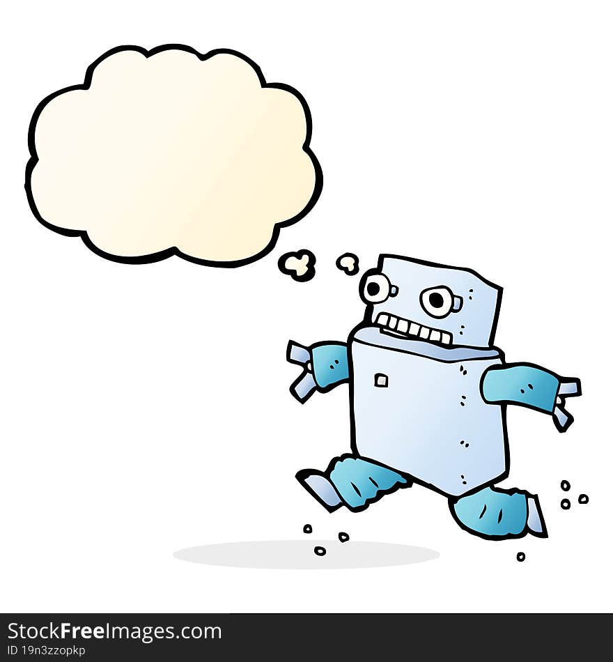 cartoon running robot with thought bubble