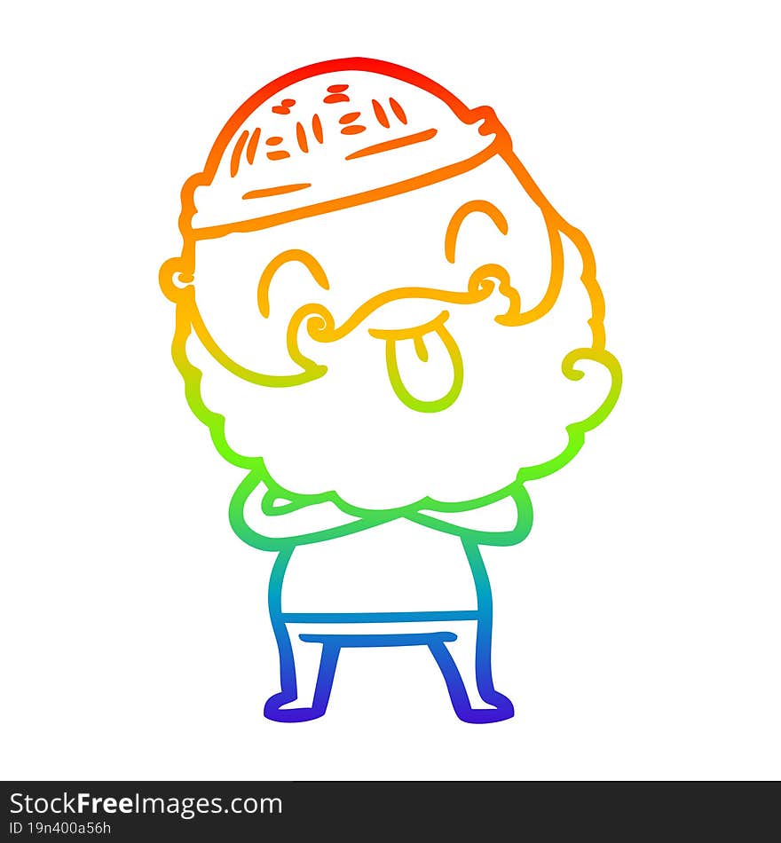 rainbow gradient line drawing man with beard sticking out tongue