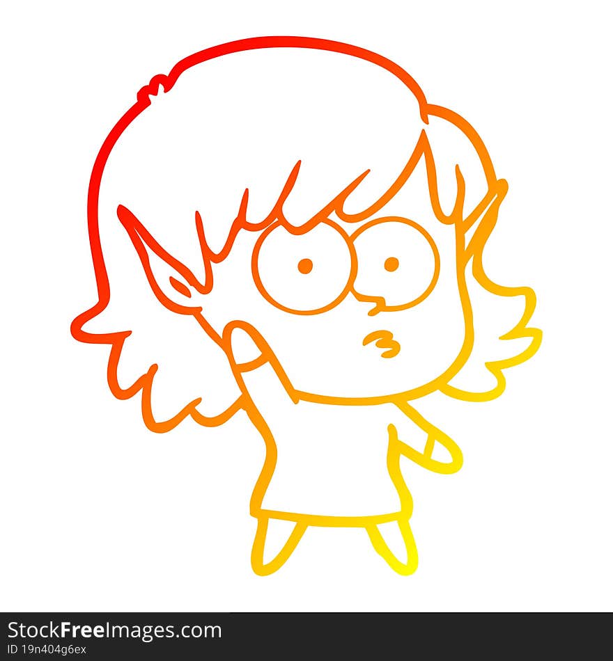 Warm Gradient Line Drawing Cartoon Elf Girl Waving