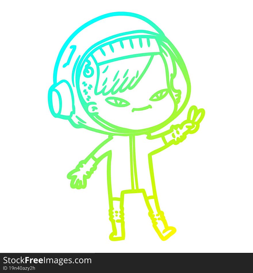 cold gradient line drawing of a cartoon astronaut woman