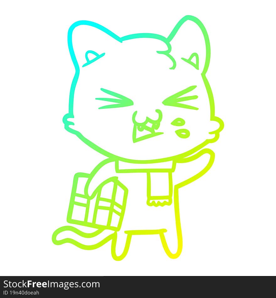 cold gradient line drawing cartoon cat hissing