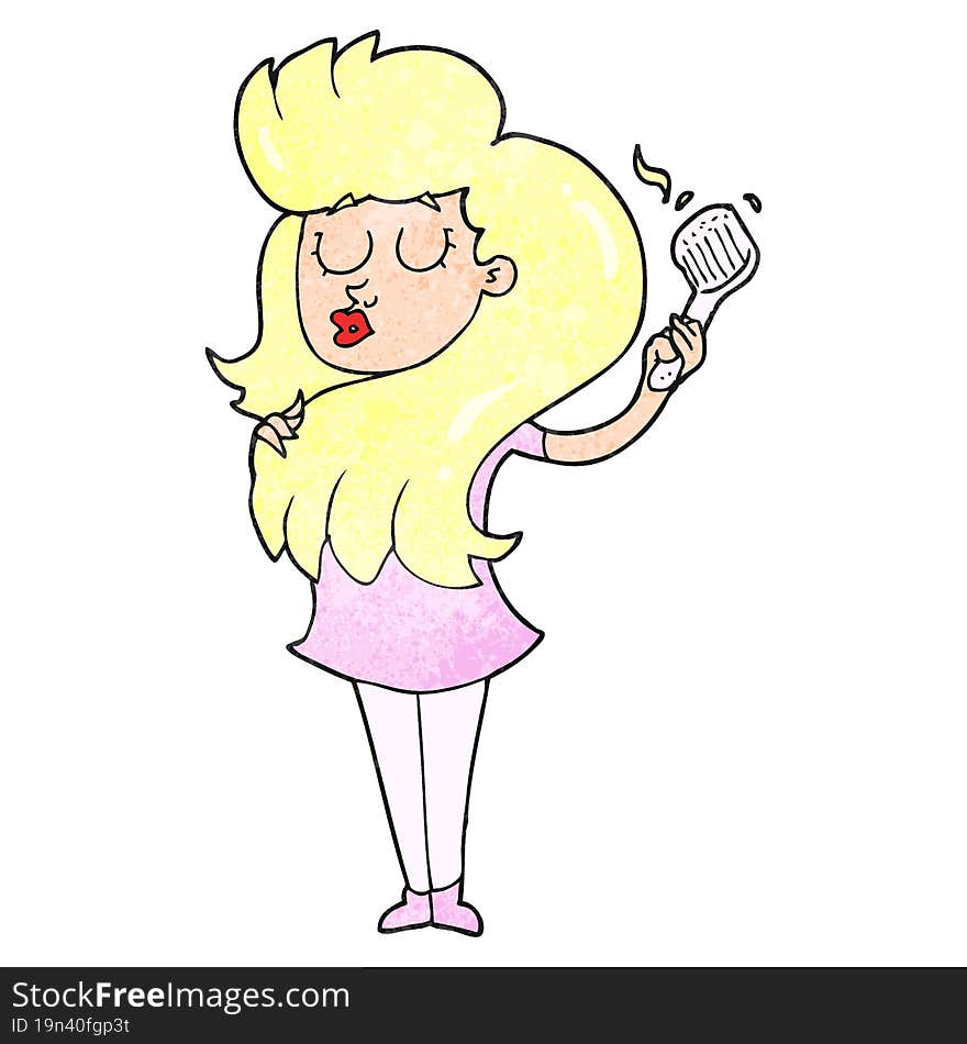 textured cartoon woman brushing hair