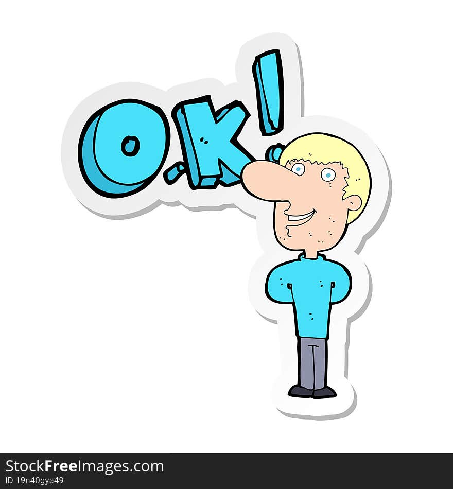 sticker of a cartoon man saying OK