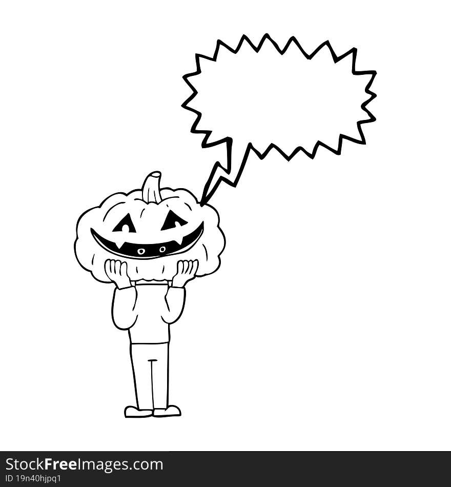 freehand drawn speech bubble cartoon pumpkin head halloween costume