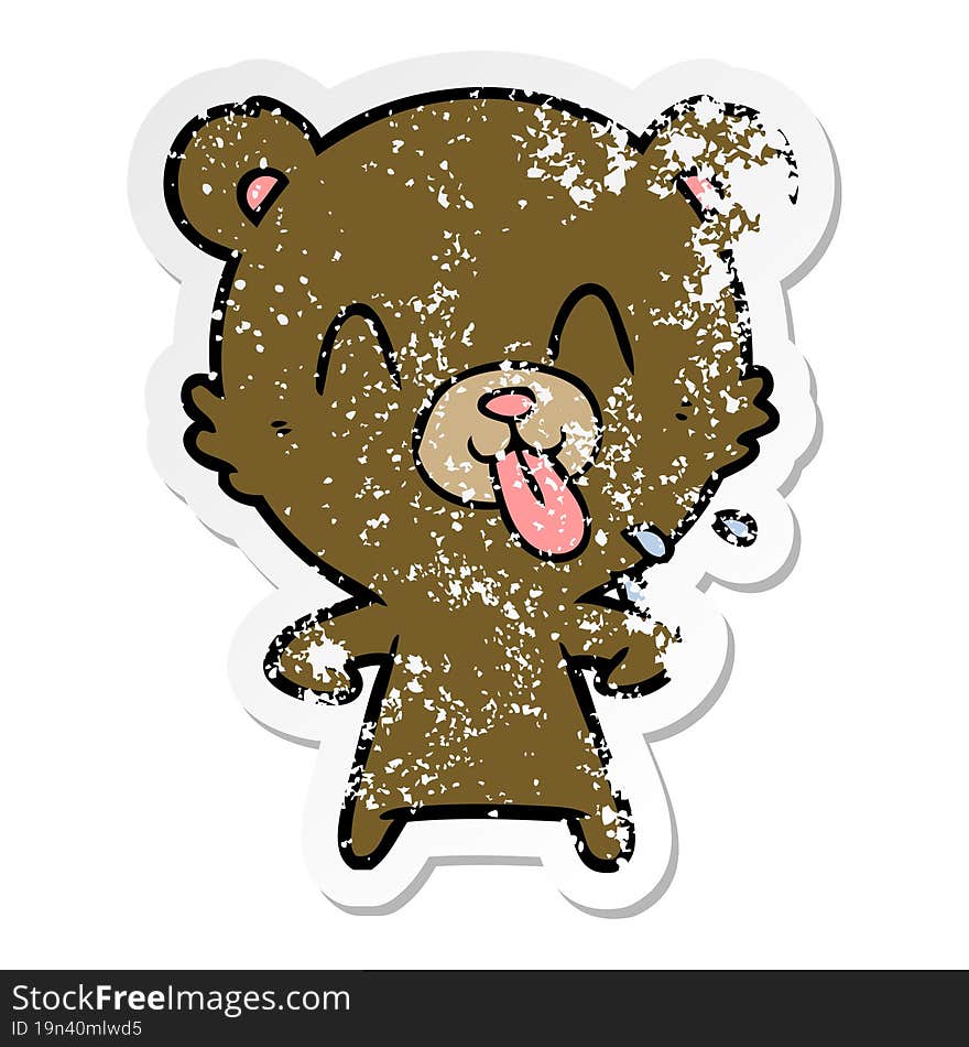 distressed sticker of a rude cartoon bear