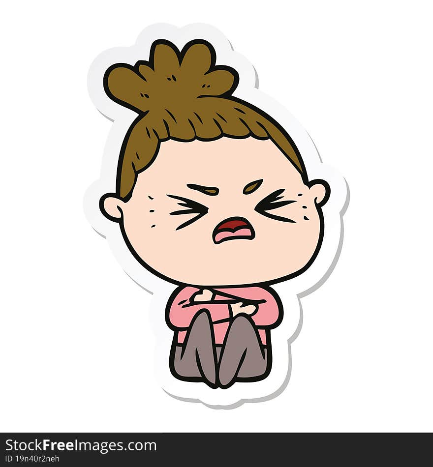 sticker of a cartoon angry woman