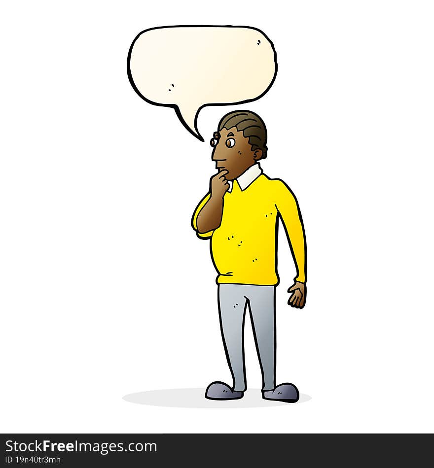 cartoon curious man with speech bubble