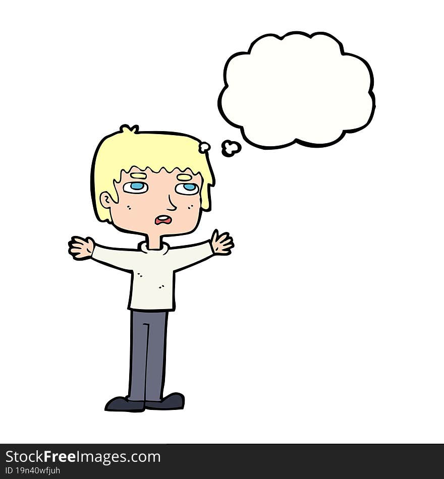 cartoon nervous man with thought bubble