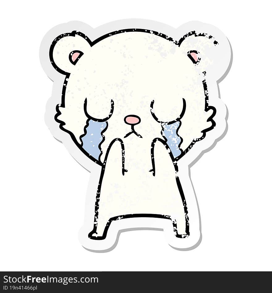 Distressed Sticker Of A Crying Polar Bear Cartoon