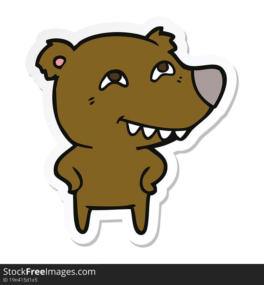 Sticker Of A Cartoon Bear Showing Teeth