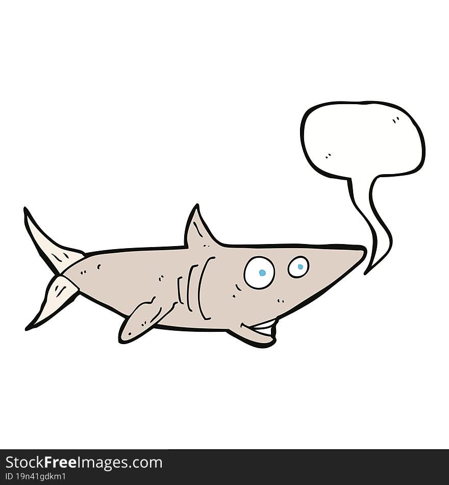 cartoon happy shark with speech bubble