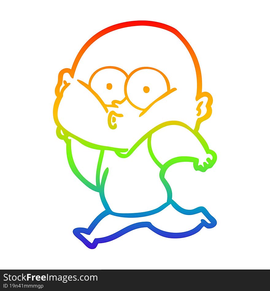 rainbow gradient line drawing cartoon bald man staring