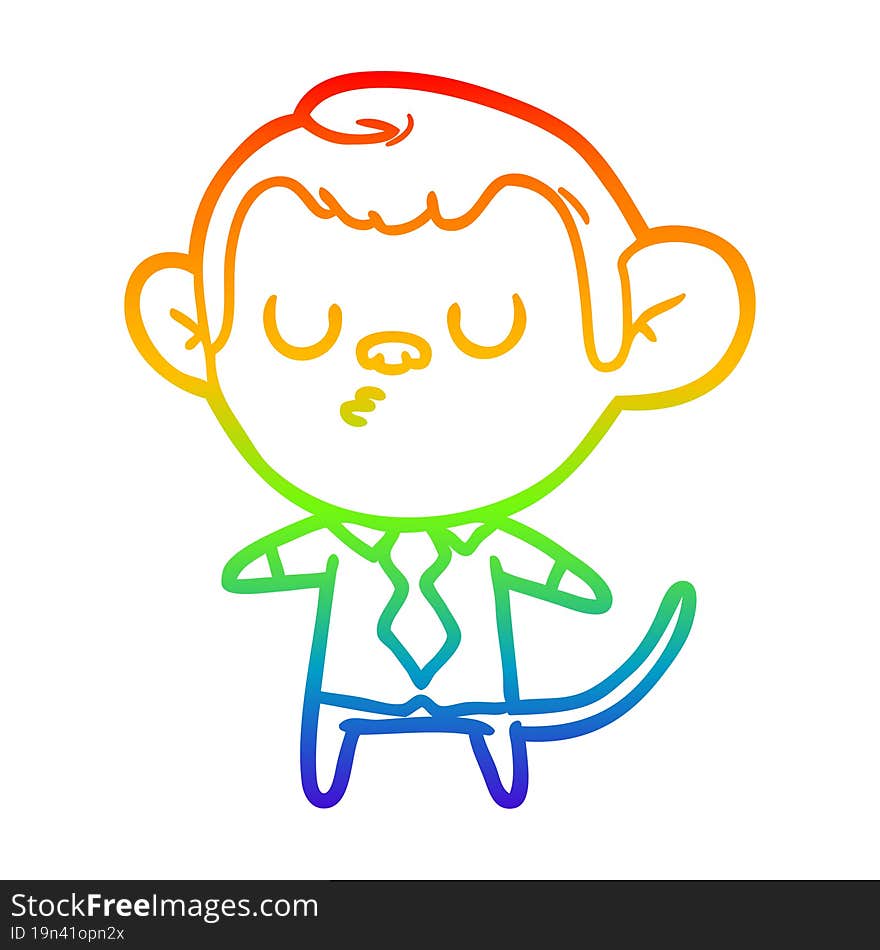 rainbow gradient line drawing of a cartoon monkey