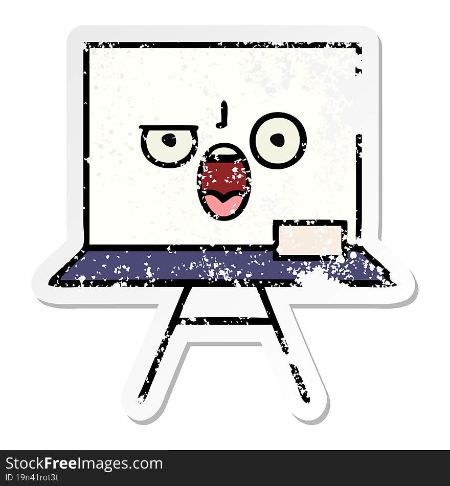 Distressed Sticker Of A Cute Cartoon White Board