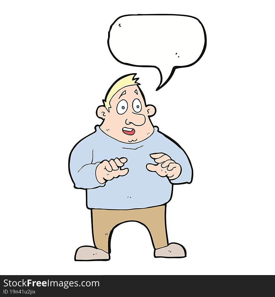 Cartoon Excited Overweight Man With Speech Bubble