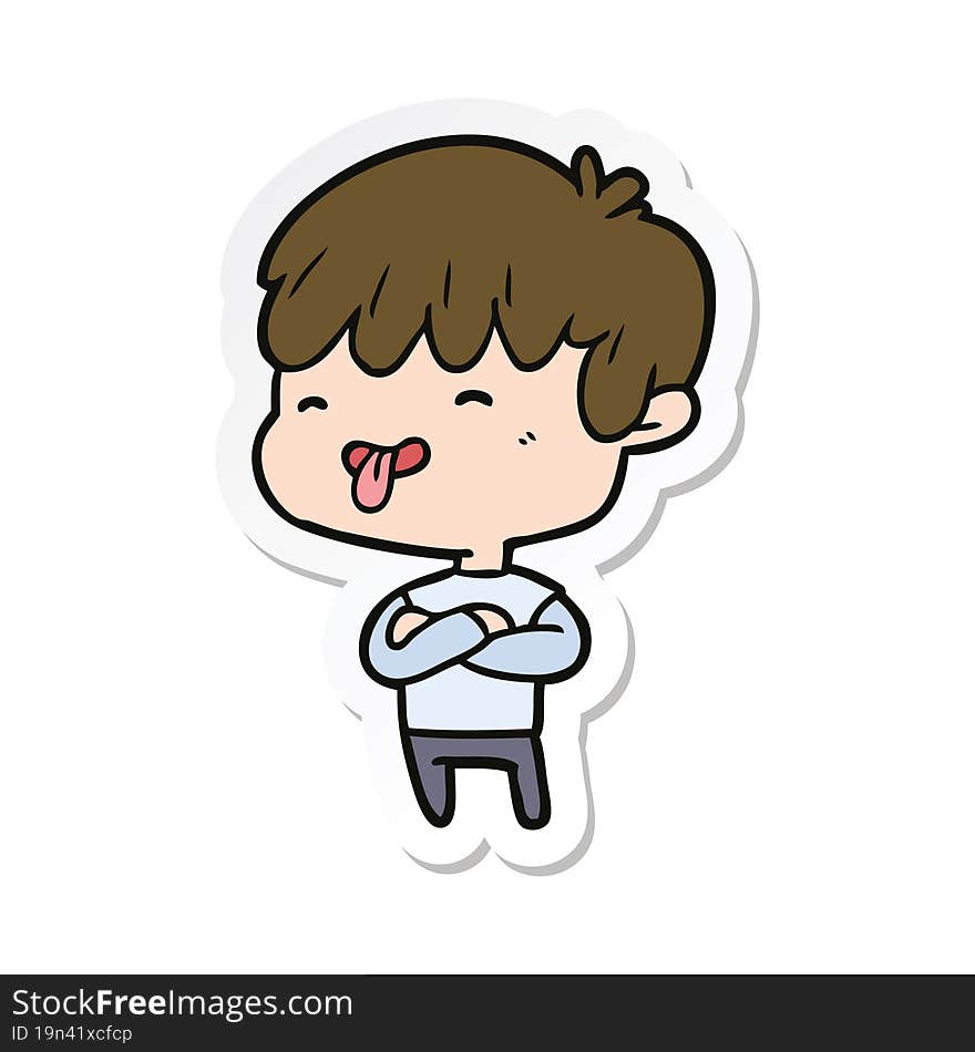 sticker of a cartoon boy sticking out tongue