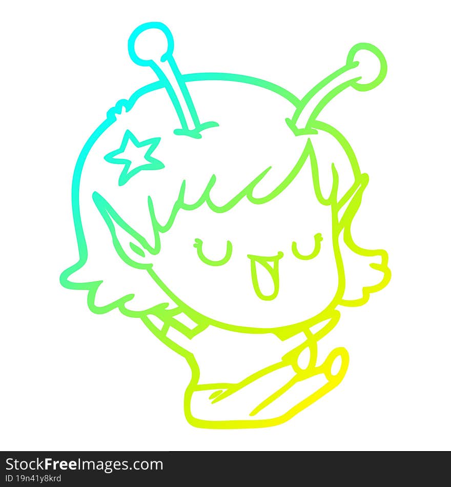 Cold Gradient Line Drawing Happy Alien Girl Cartoon Laughing