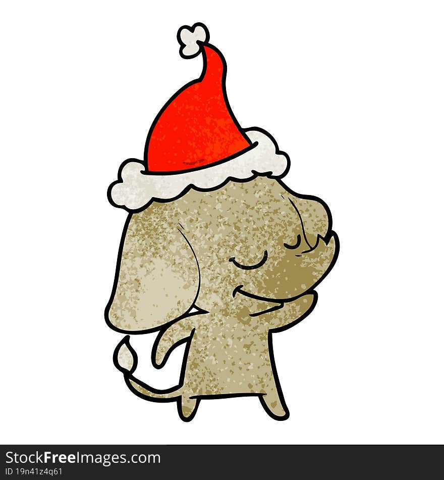 textured cartoon of a smiling elephant wearing santa hat