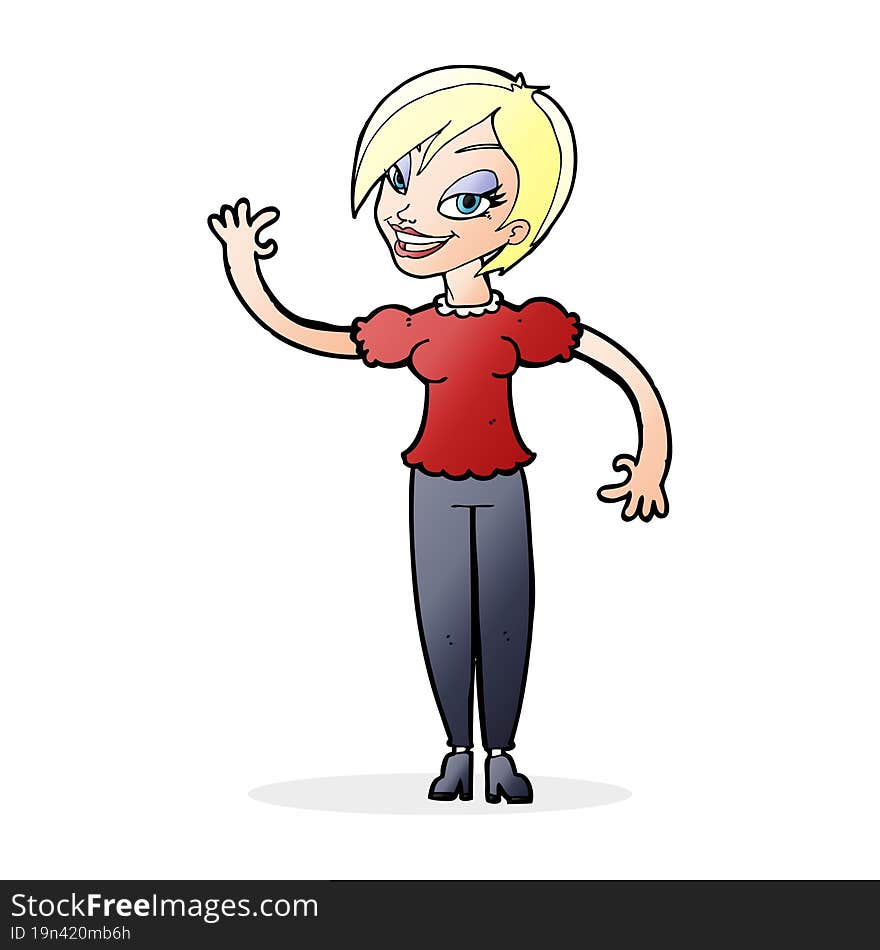 cartoon woman waving