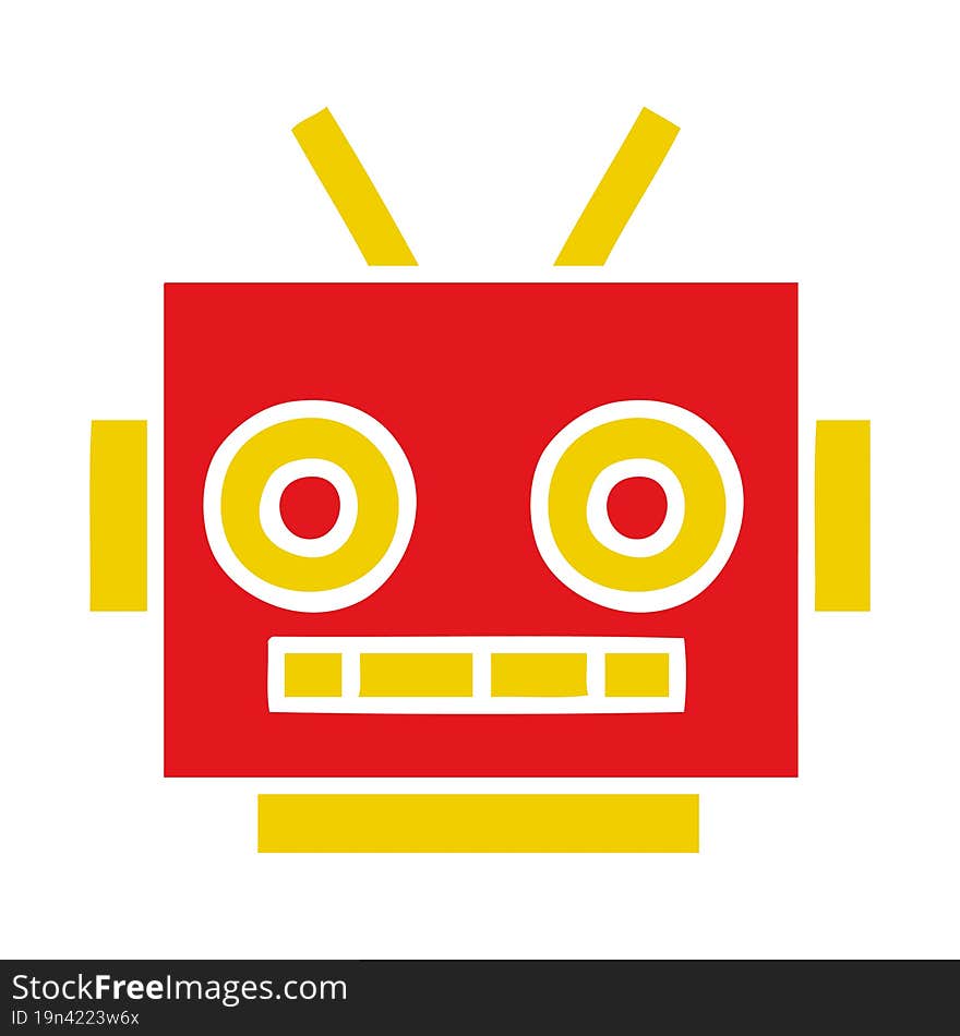 Flat Color Retro Cartoon Robot Head