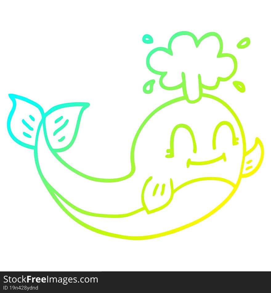 cold gradient line drawing cartoon happy whale