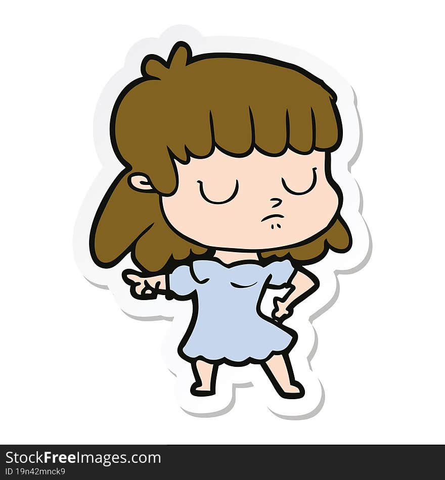 sticker of a cartoon indifferent woman