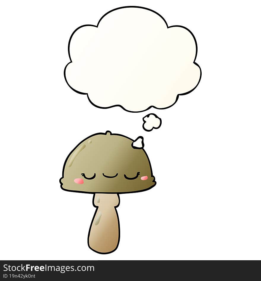 cartoon mushroom with thought bubble in smooth gradient style