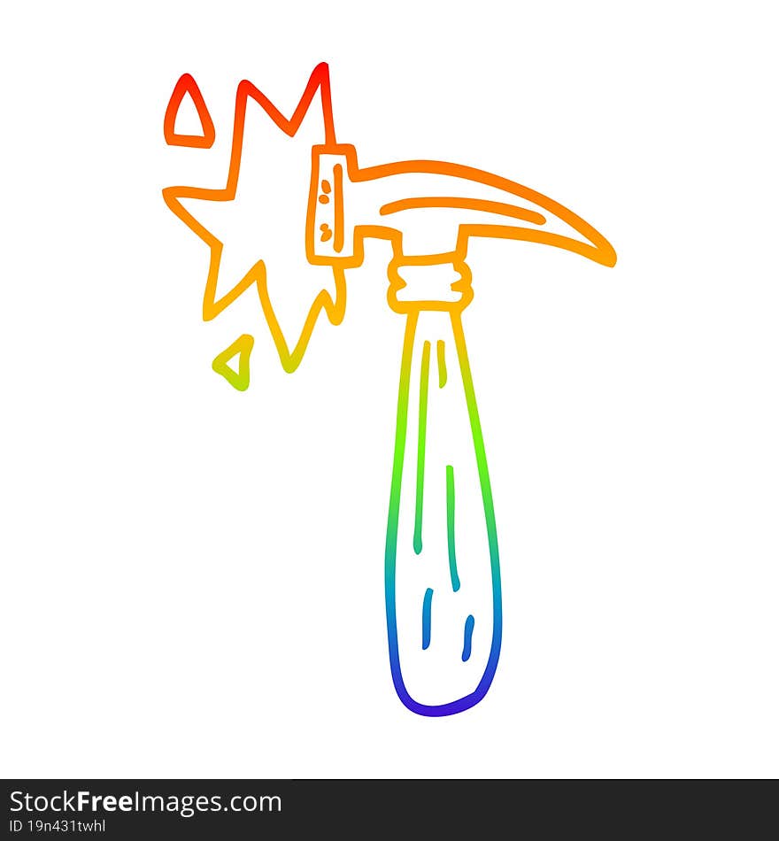 Rainbow Gradient Line Drawing Cartoon Hammer Banging