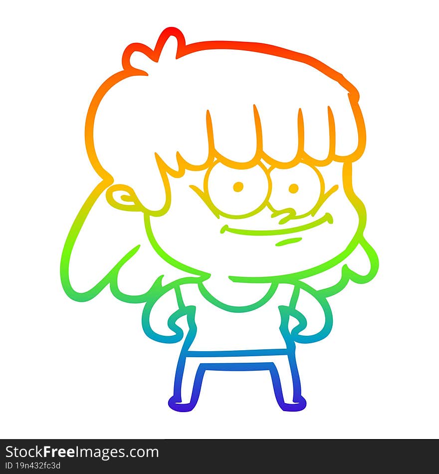 rainbow gradient line drawing cartoon smiling woman