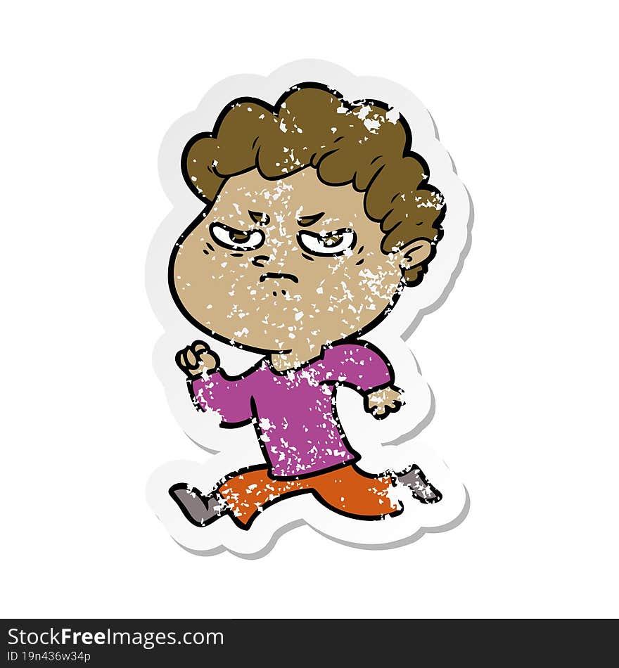 distressed sticker of a cartoon angry man