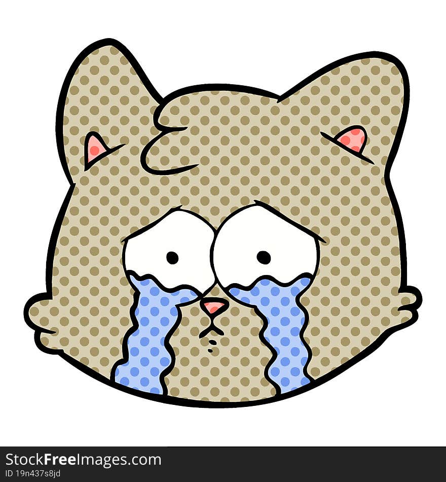 crying cartoon cat face. crying cartoon cat face