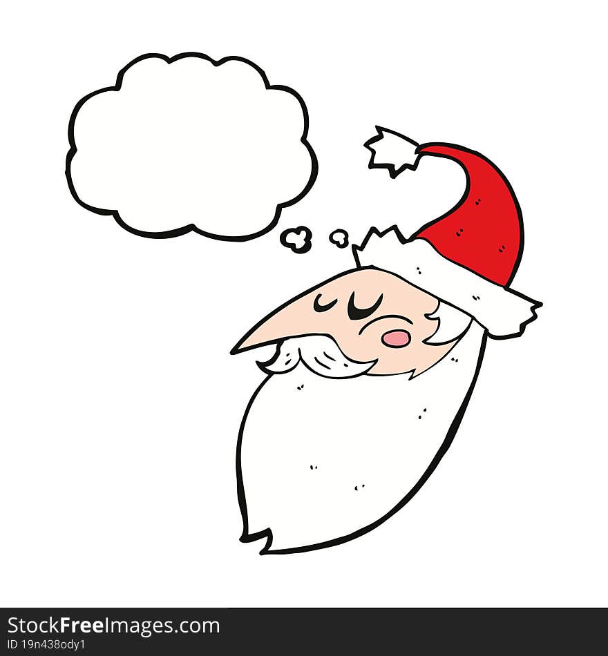 cartoon santa face with thought bubble