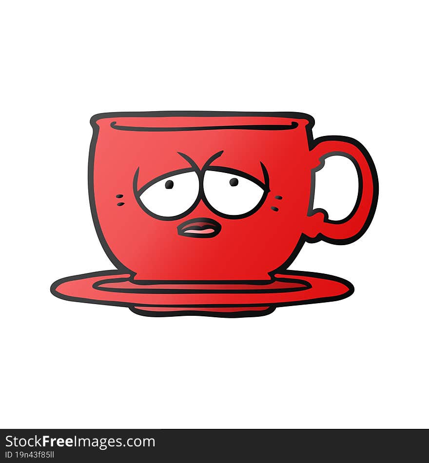 cartoon tired tea cup. cartoon tired tea cup